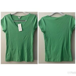 CALVIN KLEIN Women’s Green V-Neck Cap Sleeved Cotton Top Size M